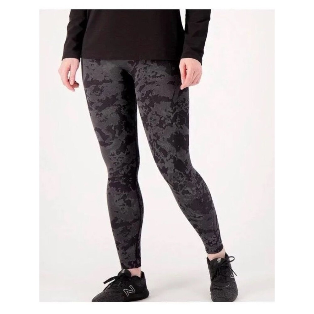 AnyBody Black & Gray Camouflage High-Rise Leggings